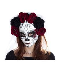 sugar skull mask with flowers veil