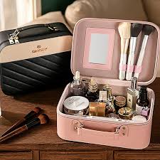 portable makeup bag with mirror and