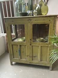 Beautiful Old Green Glass Cabinet With