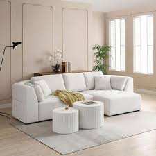 116 14 In Comfy Beige Curved L Shape Sectional Sofa With Right Facing Chaise Thickened Seat Cushions And Pillows