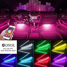 Amazon Com Car Interior Light Oonol Car Led Strip Light 4pcs Bluetooth Control Neon Lights With Music Sync Under Dash Car Multicolor Lighting Kit For Diy Auto Party Car Cigarettet Dc 12v 48 Led