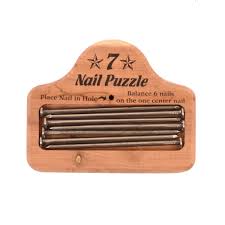 7 nail balance puzzle wood block game