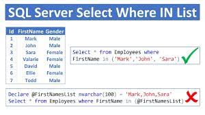 sql server select where in list