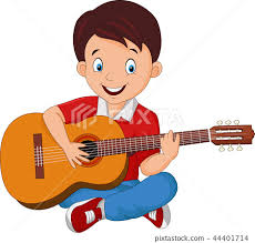 cartoon boy playing guitar stock
