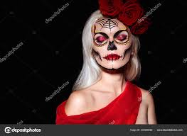 blond model wear sugar skull makeup