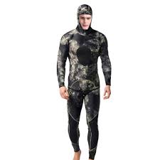 Men Camo 3mm Neoprene Wetsuit Two Piece Hooded Spearfishing Diving Suit Swimwear