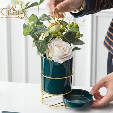 Free delivery and returns on ebay plus items for plus members. China Nordic Portable Dark Green Cylinder Ceramic Planter With Saucer And Gold Stand China Plant Pot And Ceramic Plant Pot Price