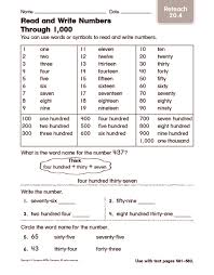 Read And Write Numbers Through 1 000 Reteach Worksheet For