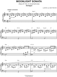 The sonata got its name when poet ludwig rellstab described the music as being 'like moonlight shining on a lake' in 1832. Ludwig Van Beethoven Moonlight Sonata Abridged Sheet Music Easy Piano Piano Solo In D Minor Transposable Download Print Sku Mn0113731