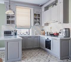 gray cabinets and white appliances