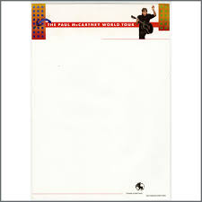 B24823 Paul Mccartney 1989 1990 World Tour Letter Headed Paper Sheet Uk