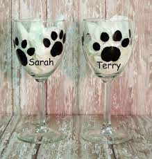 Hand Painted Paw Print Wine Glasses
