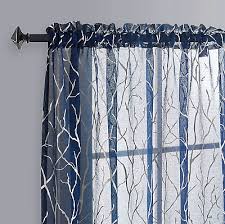 finecity navy blue sheer short curtains