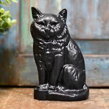 Black Persian Cat Door Stop Black
