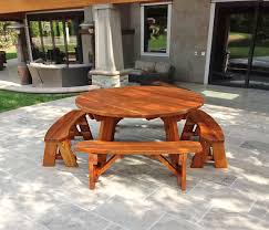 Round Wooden Picnic Table With Detached