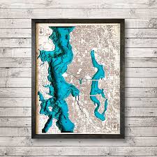 Seattle Wa 3d Wood Map Nautical Wall