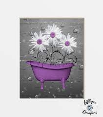 Purple Gray Wall Art For Bathroom