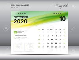 Desk Calendar 2020 Template Vector October 2020 Month With Green
