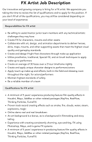 fx artist job description velvet jobs