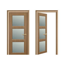 Brown Wooden Door Icon Set Closeup Isolated