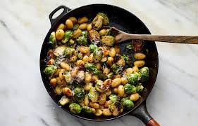 crisp gnocchi with brussels sprouts and