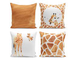Set Of 4 Giraffe Throw Pillow Covers