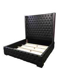 tufted bed faux leather black queen