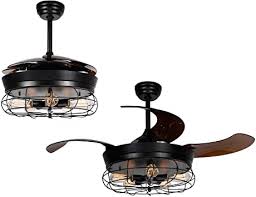 Ceiling fans with cage are elegantly designed to fit into all types of interior decorations regardless of whether you use them residentially or commercially. Ceiling Fans With Lights 46 Inch Ceiling Fan With Remote Vintage Cage Chandelier Fans With Retractable Blades 5 Edison Bulbs Not Included Black Amazon Com
