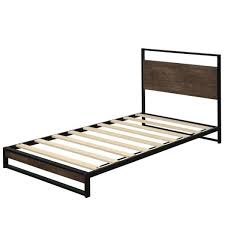 espresso twin metal bed frame with wood