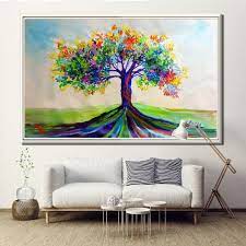Colorful Large Tree Wall Art For Living