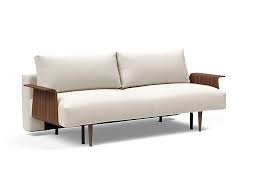 Frode Sofa Bed Full Size W Walnut Arms Boucle Off White By Innovation