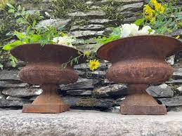 Antique Cast Iron Small Garden Urns