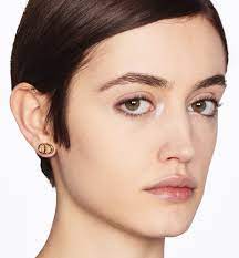 cd navy stud earrings gold finish metal