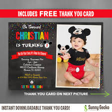 Mickey Mouse Chalkboard Style 7x5 In Birthday Party Invitation With Free Editable Thank You Card