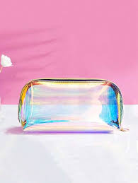 1pc clear holographic makeup bag shein