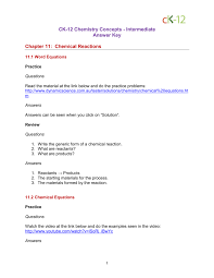 11 chemical reactions answer key pdf