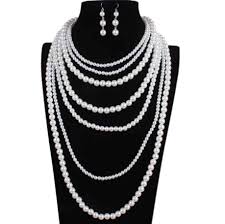 multi layer pearl necklace earring set