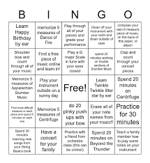 spring break 7th grade orchestra bingo card