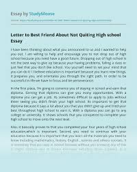 It will not only work as a format but also as an introduction of a friendly letter so that you can write your own with confidence. Letter To Best Friend About Not Quiting High School Free Essay Example