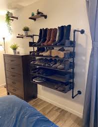Solid Wood And Pipe Shoe Rack