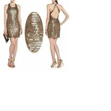 Bcbgmaxazria Bronze Xs Iman Combo Sequin Paillet Cross Back Short Cocktail Dress Size 0 Xs 69 Off Retail