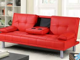 red faux leather sofa bed