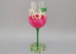 Wine Glass Hand Painted Gift For Mom