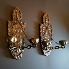 Pair Of Wood Wall Sconces Vintage