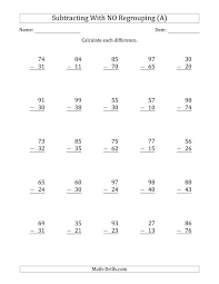2.nbt.5 fluently add and subtract within 100…. 2 Digit Minus 2 Digit Subtraction With No Regrouping A