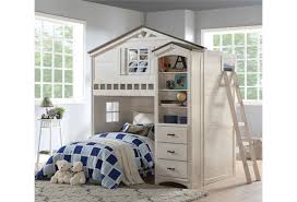 Sliver twin metal loft bed with 2 shelves and one desk space saving furniture. Acme Furniture Tree House Vintage Farmhouse Twin Playhouse Loft Bed With Desk Rooms For Less Loft Beds