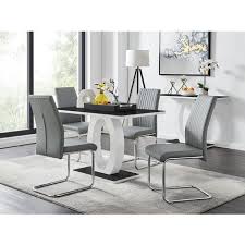 grey dining table 4 white isco chairs