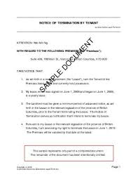 Notice Of Termination By Tenant Canada Legal Templates