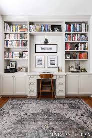 built in bookshelves with desk in home