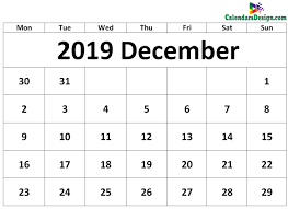 December 2019 Calendar Template Free 2019 Printable